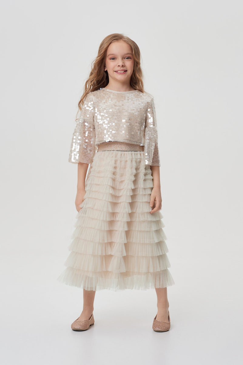 Sequins Top and Tulle Layered Skirt Set – Choupette