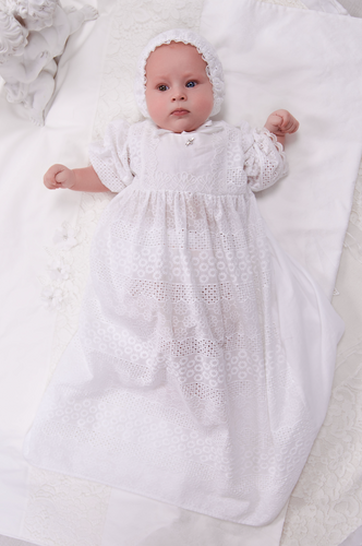 Bell Sleeve Lace Crochet Baptismal and Christening Gown