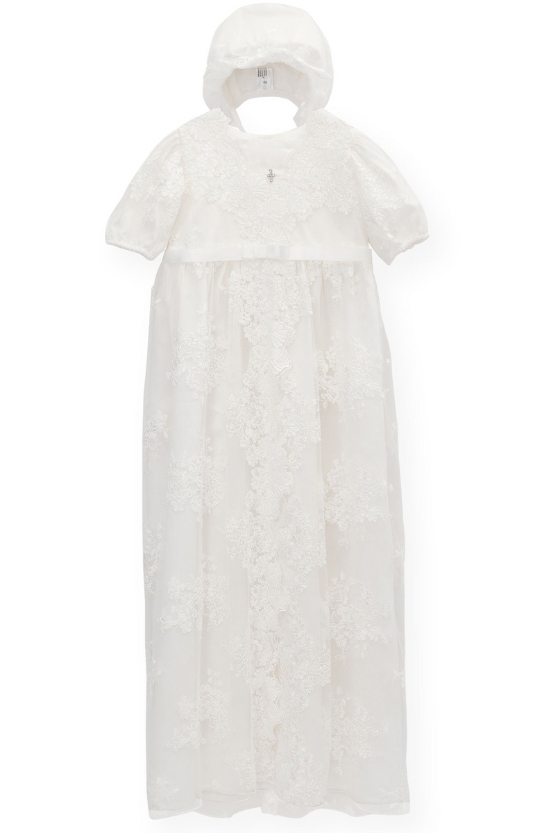 chinese dress ladies Girls Baptism Outfit with Matching Embroidered Lace Shawl - Greek Orthodox Baptismal Attire main image 1