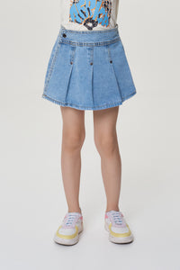 Pleated Denim Skirt-Shorts