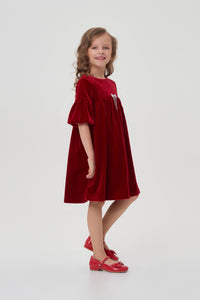 Bow Brooch Velvet Dress