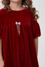 Load image into Gallery viewer, Bow Brooch Velvet Dress