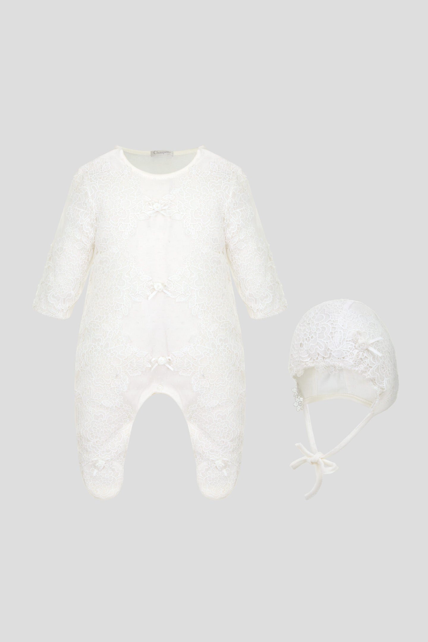 Lace and Bows Overall and Bonnet Set