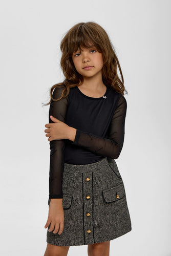 Mesh Logo Sleeves Blouse