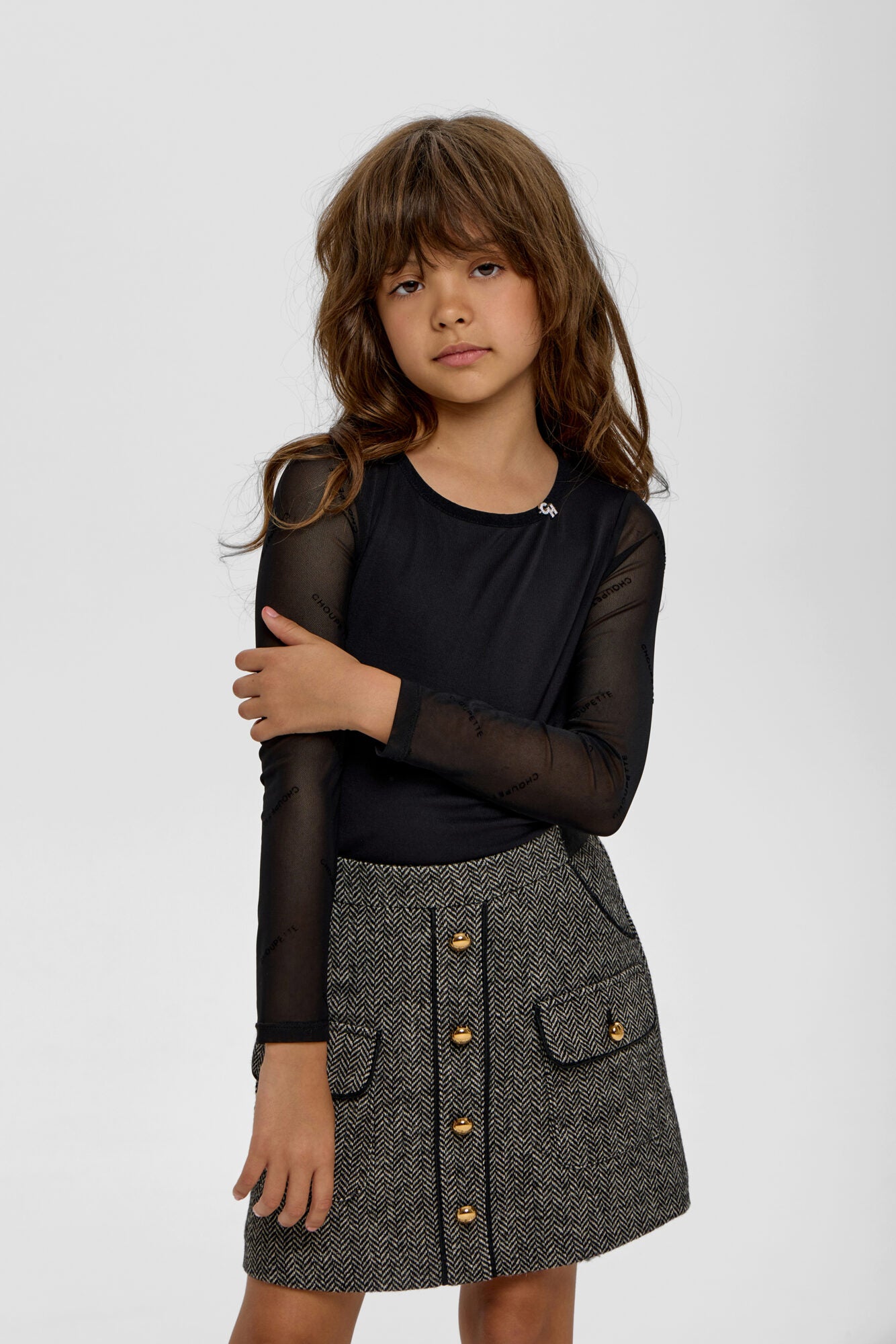 Mesh Logo Sleeves Blouse