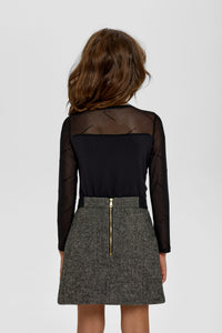 Mesh Logo Sleeves Blouse