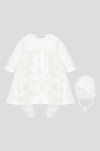 Flower Lace Coverall-Dress and Bonnet Set
