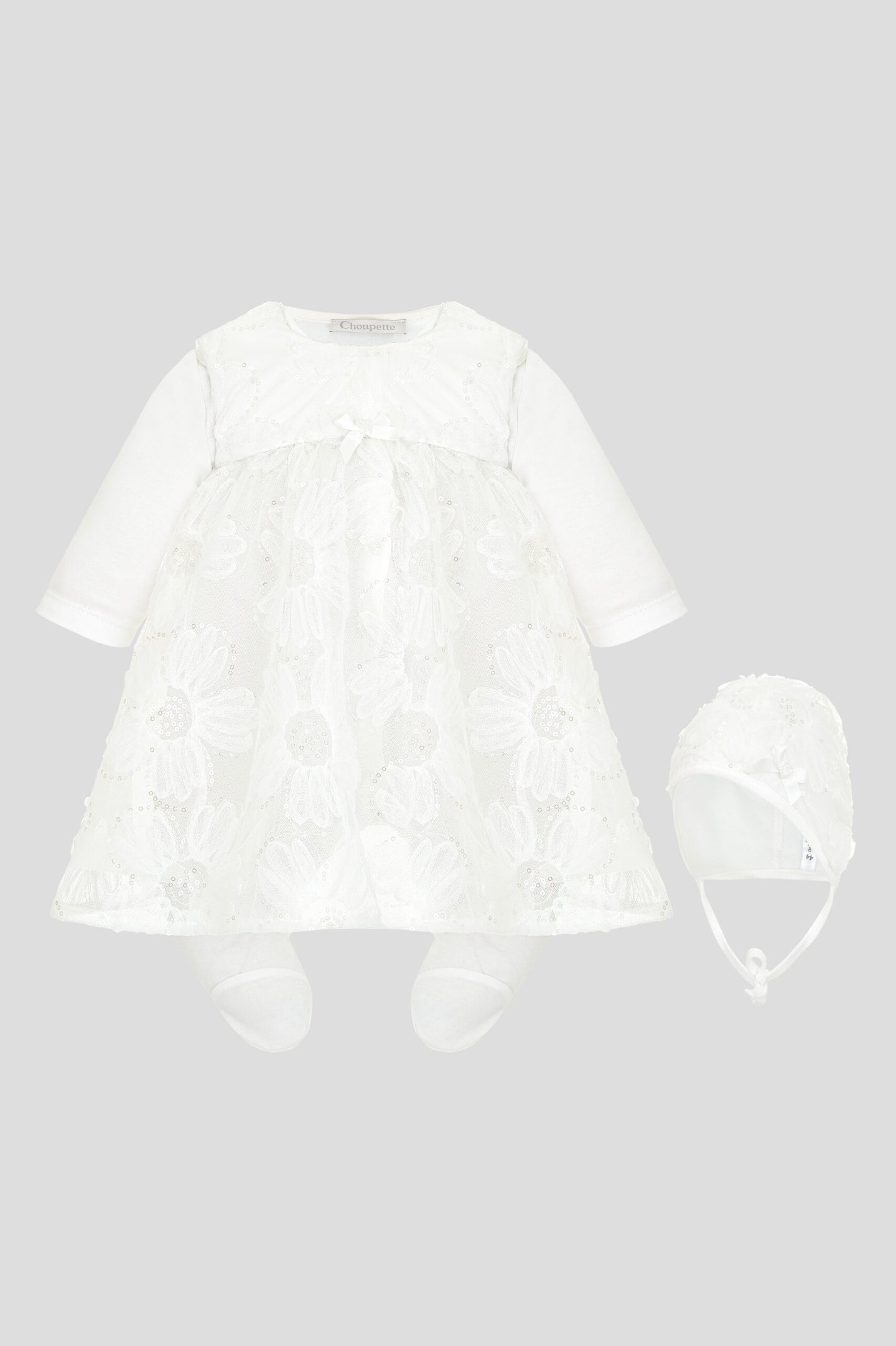 Flower Lace Coverall-Dress and Bonnet Set