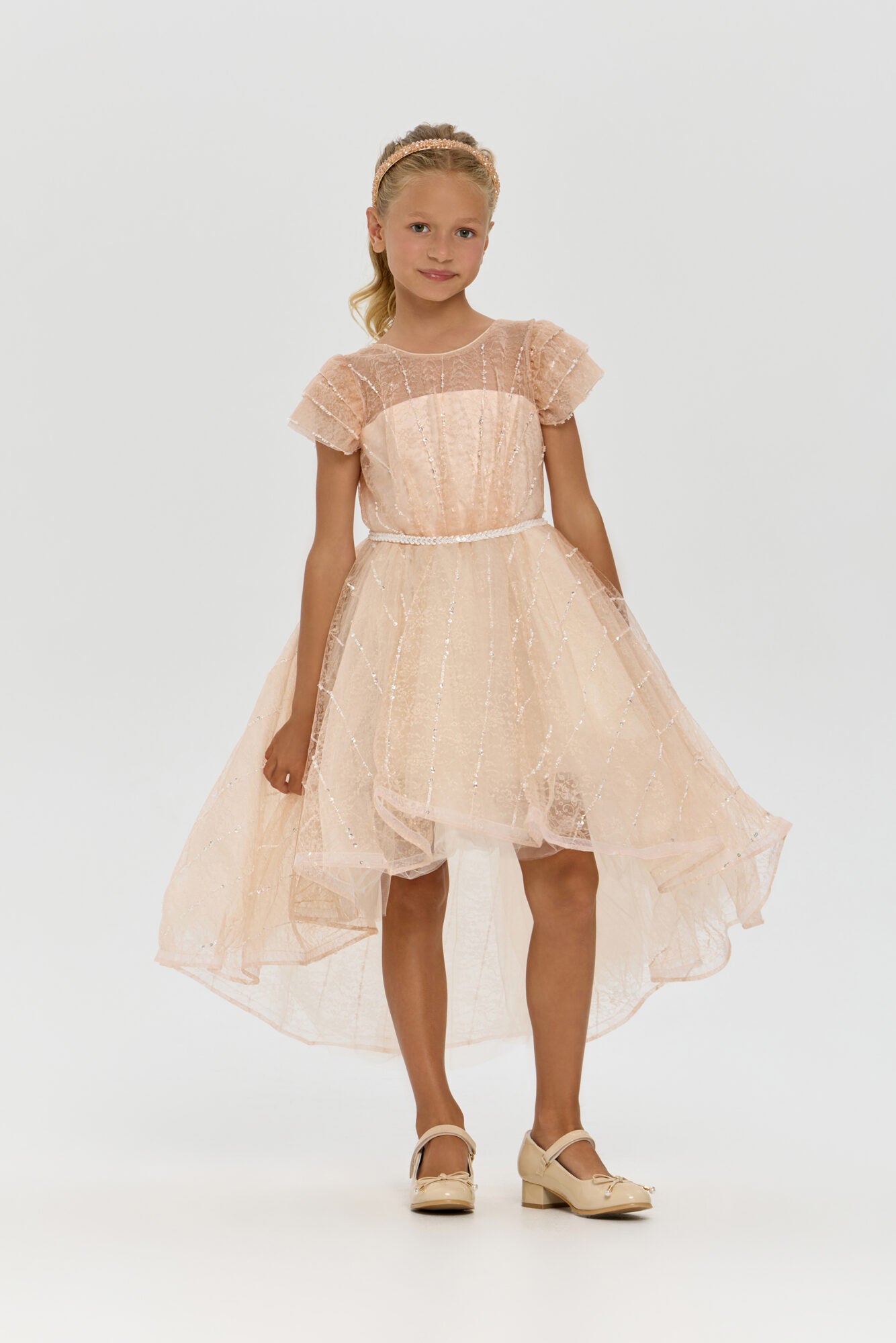 Beaded Lace High-Low Dress