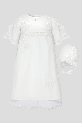 Lace and Tulle Christening Gown with Bonnet