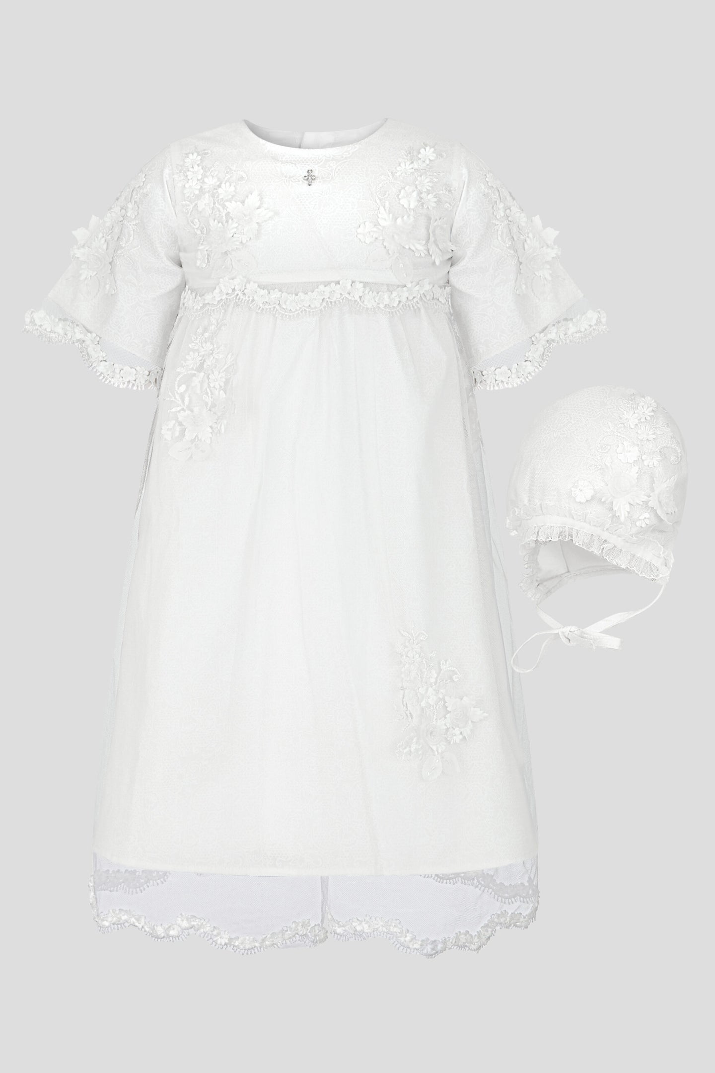 Lace and Tulle Christening Gown with Bonnet