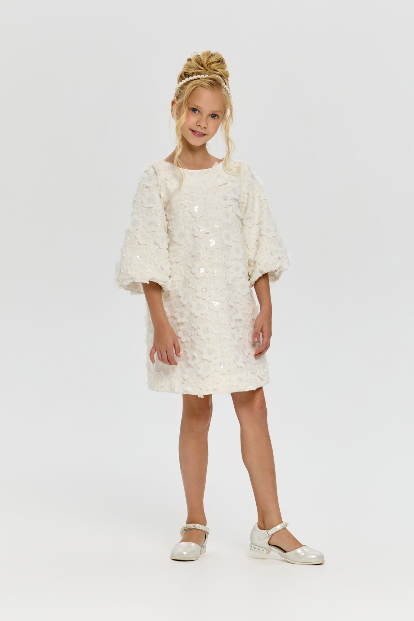 3D Sequin Flowers Tweed Dress