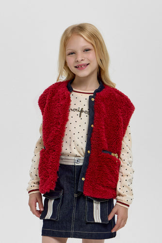 Denim Insert Faux Fur Vest