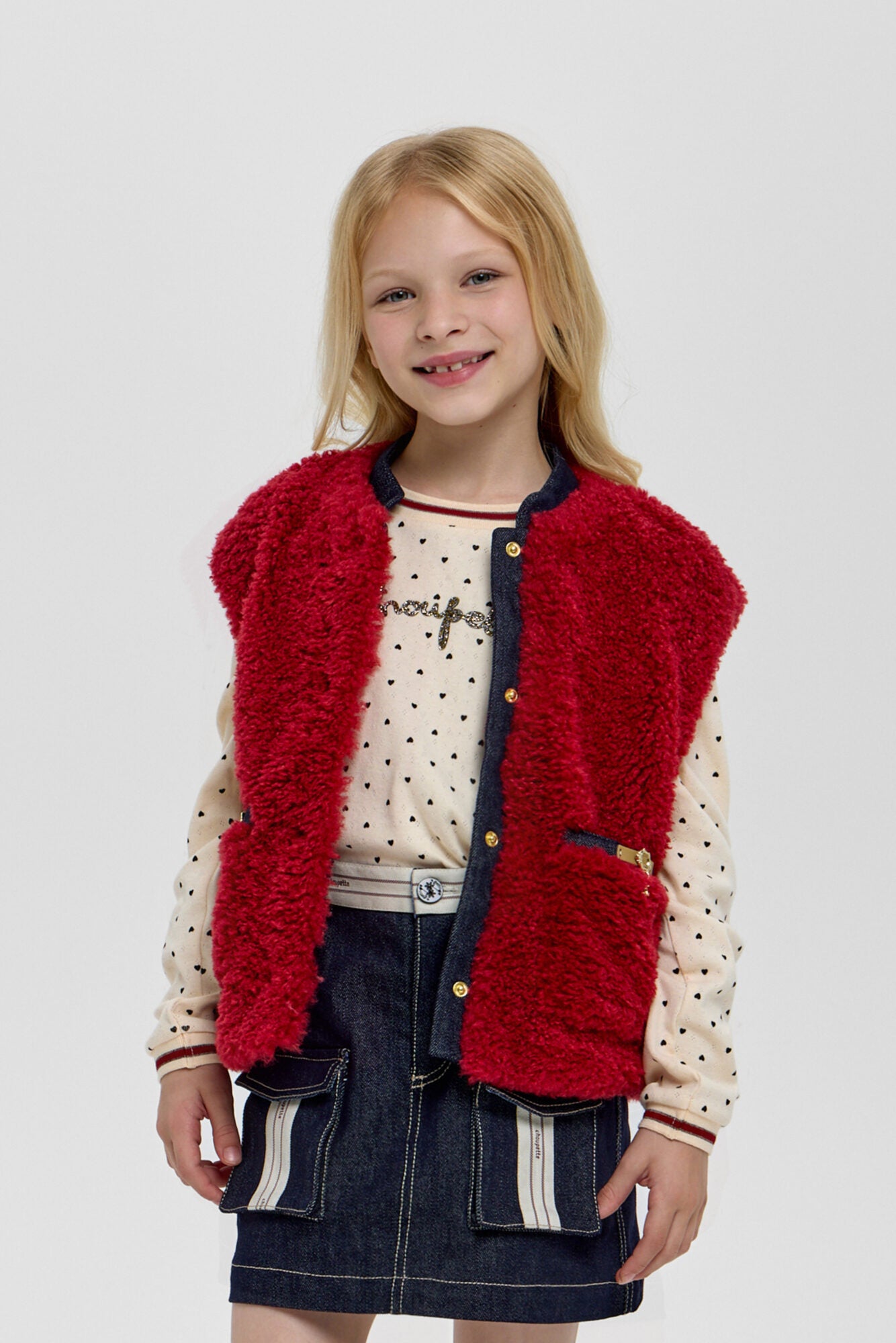 Denim Insert Faux Fur Vest