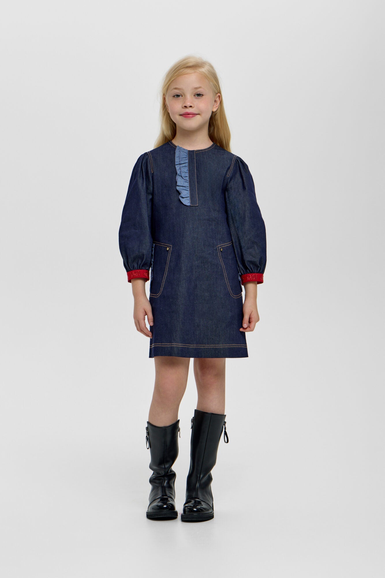 Ruffle Decor Denim Dress