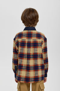 Denim Collar Checkered Shirt