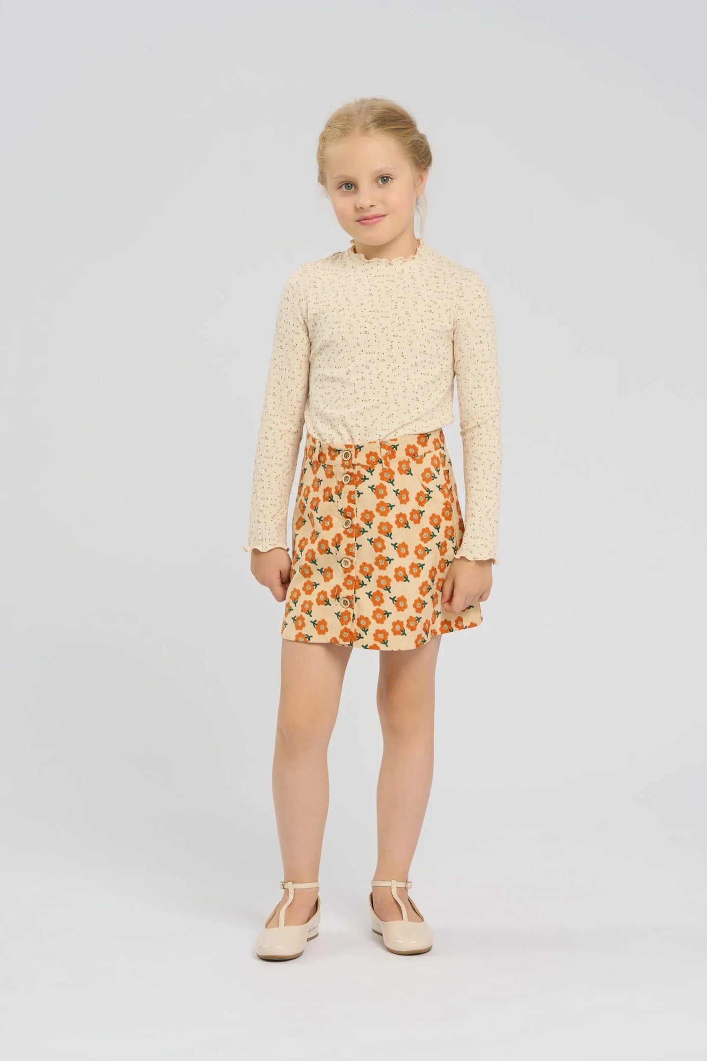 Floral Print Corduroy Skirt