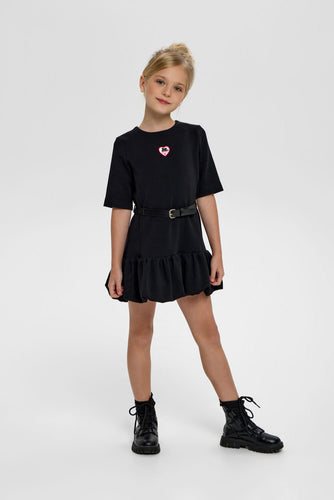 Balloon Skirt Belted Dress