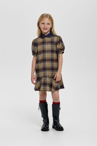 Denim Collar Checkered Dress
