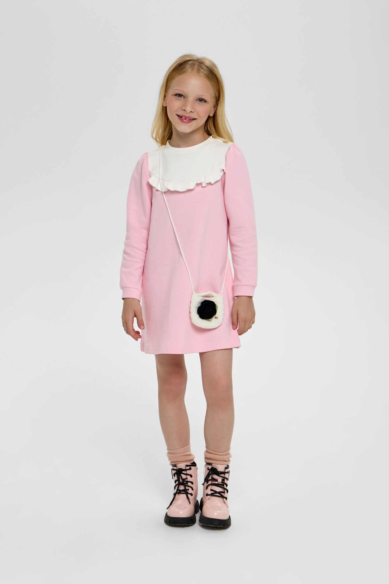 Two-Tone Dress with Knit Hat