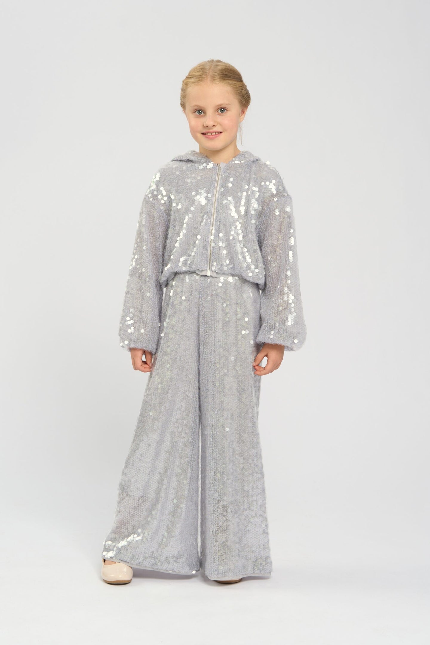 Sequins Hoodie and Palazzo Pants Set