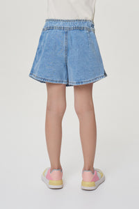 Pleated Denim Skirt-Shorts