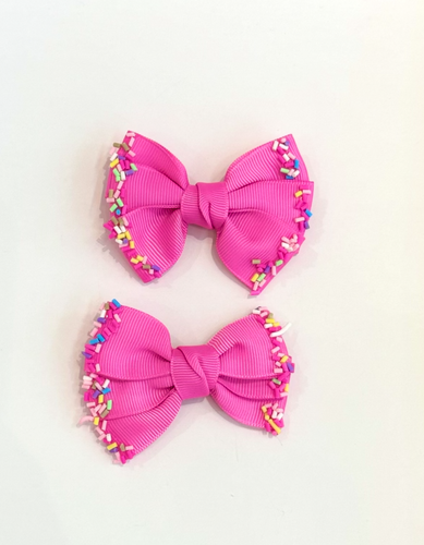 Confetti Bow Pins (2-pack), Hot Pink