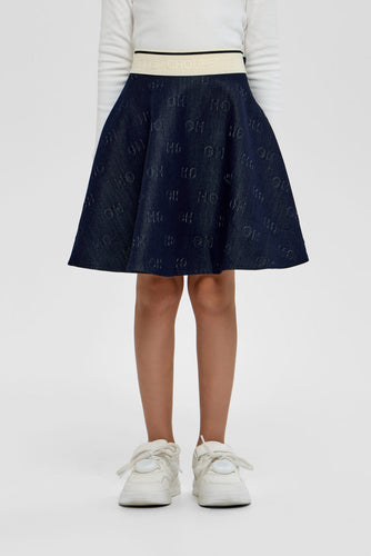Logo Embossed Denim Skirt