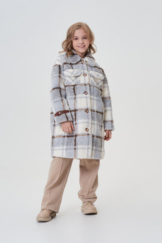 Checkered Faux Fur Coat, Long