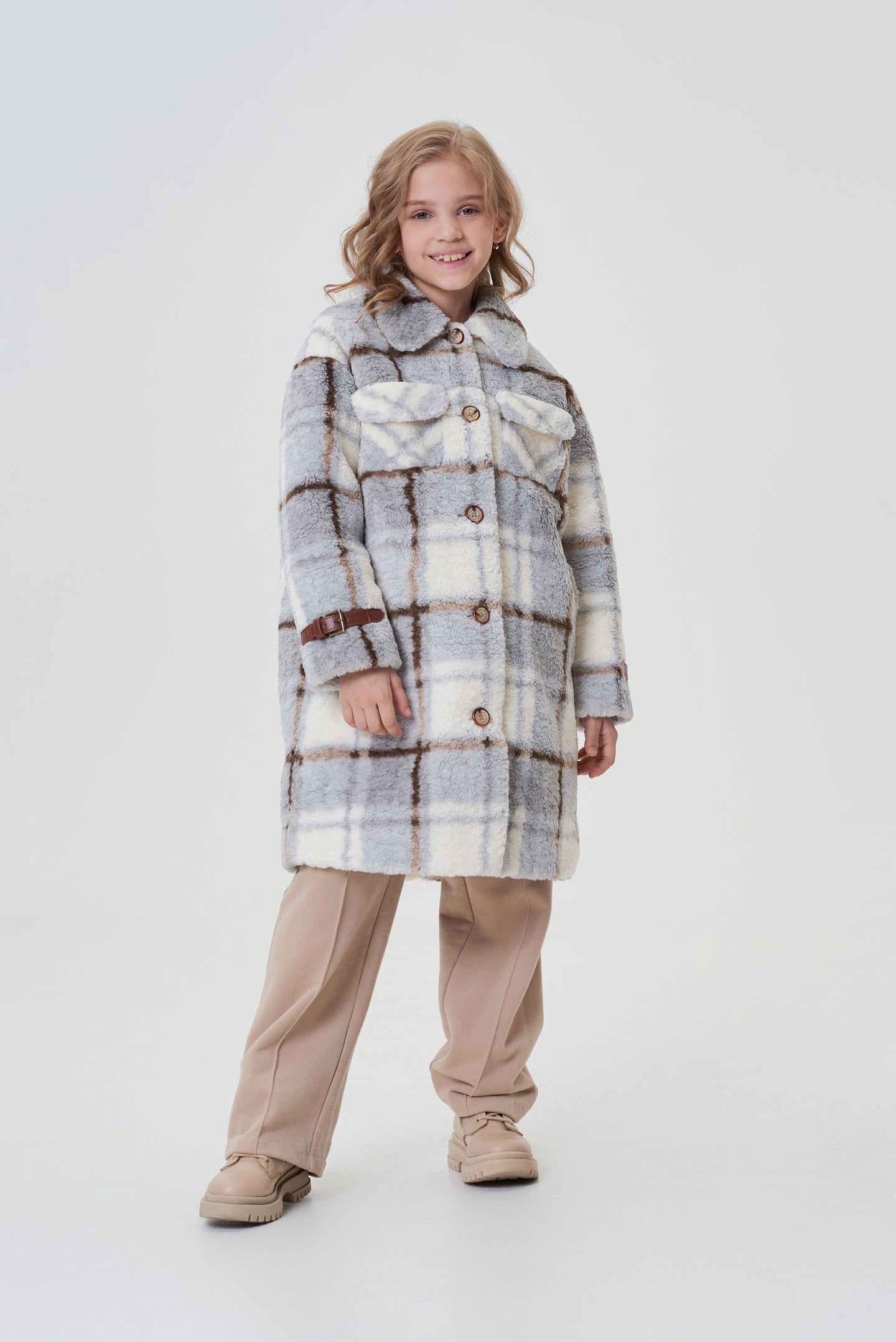 Checkered Faux Fur Coat, Long