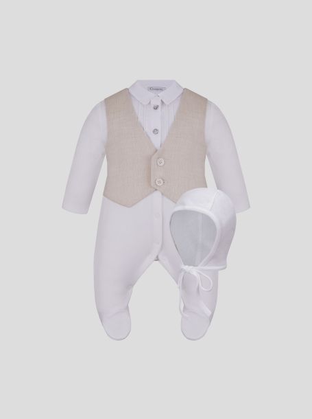 Linen Vest Imitation Overall and Bonnet Set