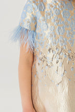 Load image into Gallery viewer, Feather Sleeves Brocade Dress