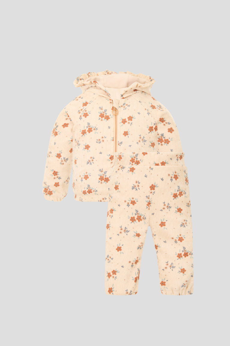 Floral Print Corduroy Tracksuit Set