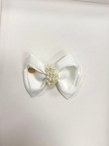 Pearl Decors Bow Pin, White