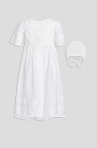 Needlework Lace Baptismal and Christening Gown with Bonnet