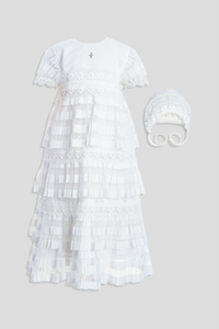 All Over Ruffles Christening/Baptismal Gown and Bonnet Set