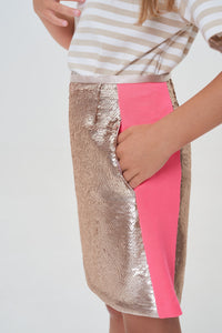 Sequins Skirt with Jersey Trim