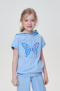 Camiseta con capucha de mariposa, azul claro
