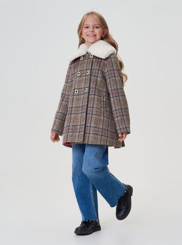 Removable Collar Checkered Coat