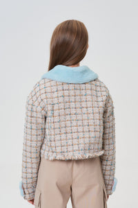 Chaqueta de tweed con cuello de piel sintética 