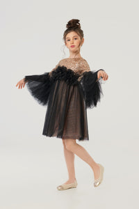 Combined Sequins Top Tulle Dress