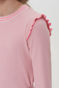 Contrast Collar Ribbed Blouse