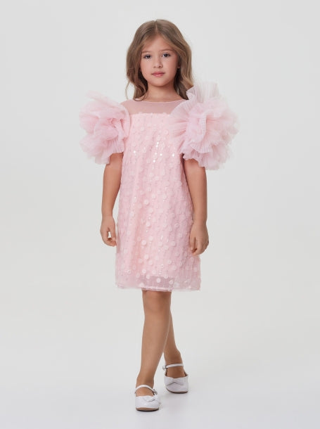 Rosette Sleeves Tulle Dress