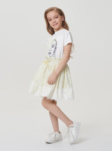Lace Trim Floral Skirt