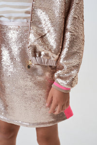 Sequins Bomber Jacket, Gold