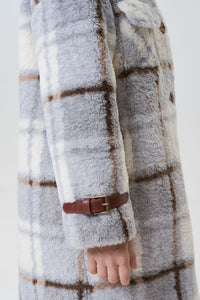 Checkered Faux Fur Coat, Long