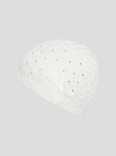 Knit Ivory Hat with Crystals