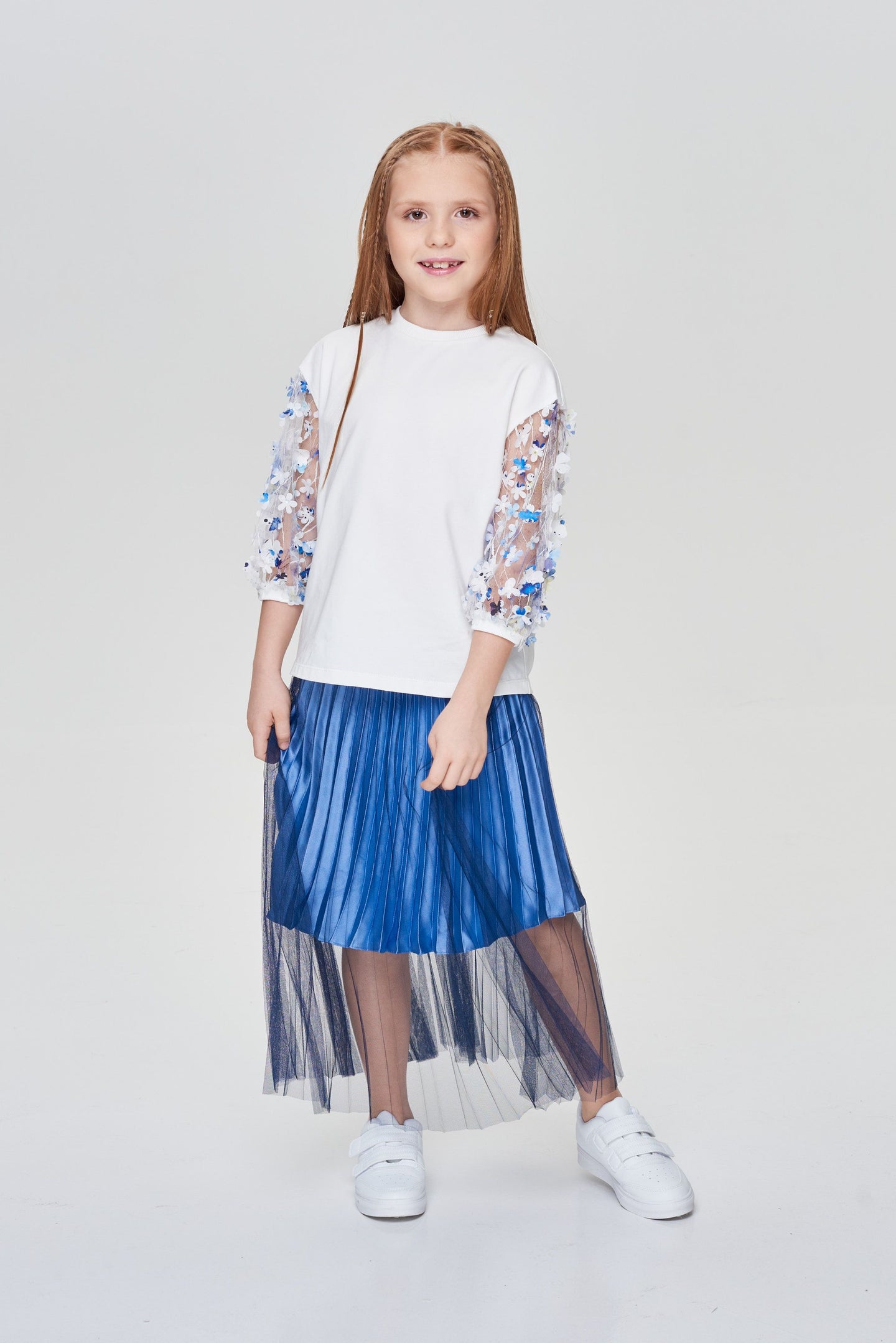 Sheer Overlay Pleated Skirt