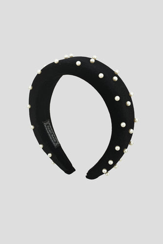 Diadema con adornos de perlas, negro