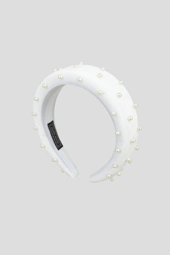 Diadema con adornos de perlas, blanco